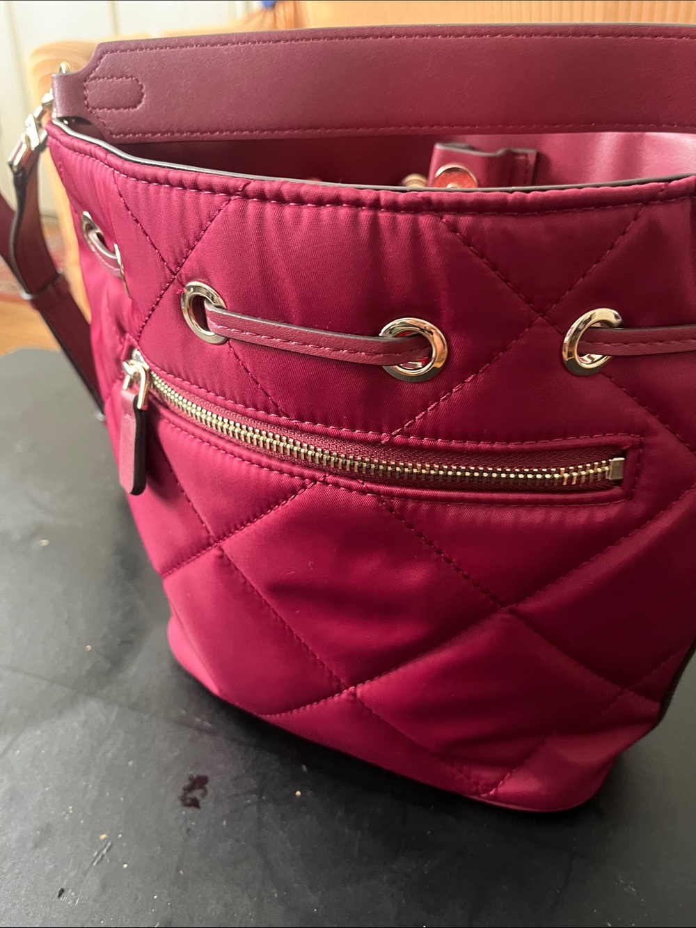 GUESS Quilted Drawstring Crossbody Bag - Raspberry - Picture 3 of 7